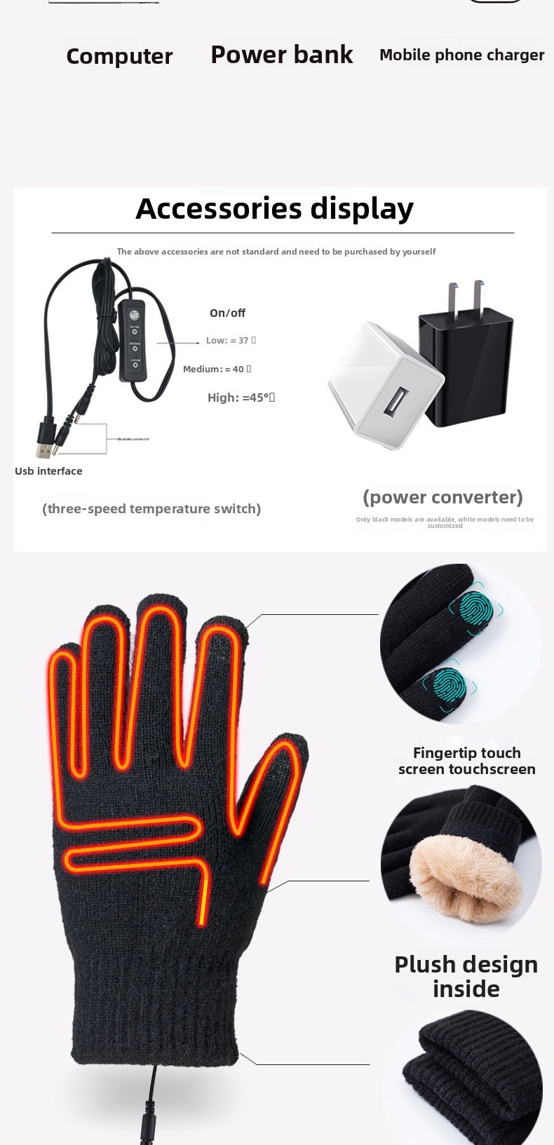 Adjustable-temperature heated gloves supplier product detail image 2