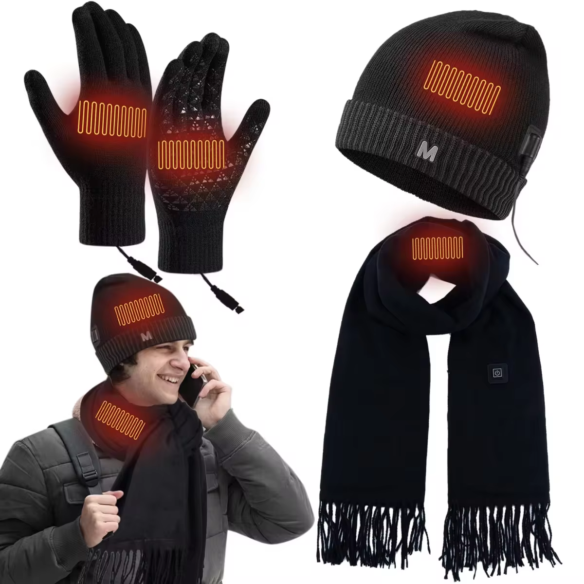 Heated hat, scarf and gloves set product gallery image 1
