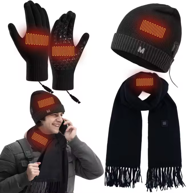 Heated hat, scarf and gloves set