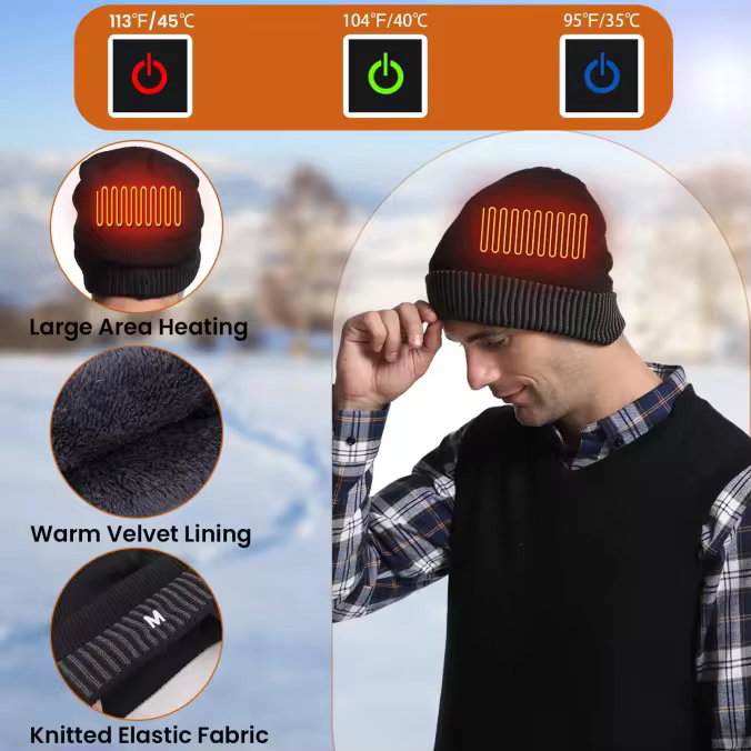 Heated hat scarf and gloves travel accessory set