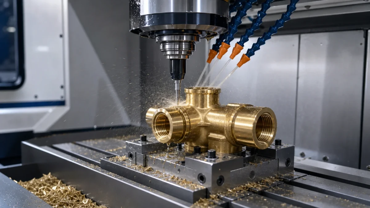 CNC machining of a brass faucet body at MICAWA