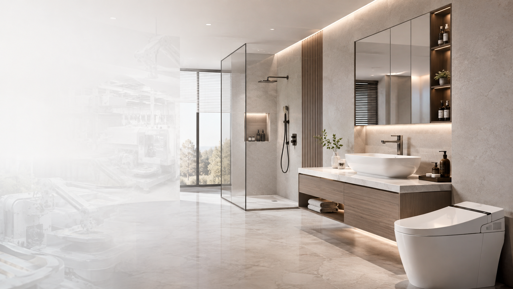 Contemporary bathroom interior with a smart toilet