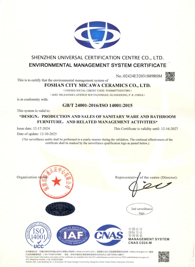 MICAWA ISO 14001:2015 environmental management system certificate