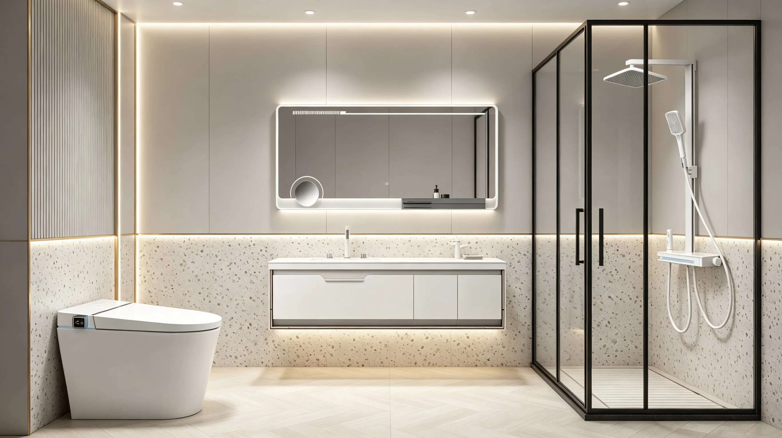 Public washroom designed for high-traffic engineering projects
