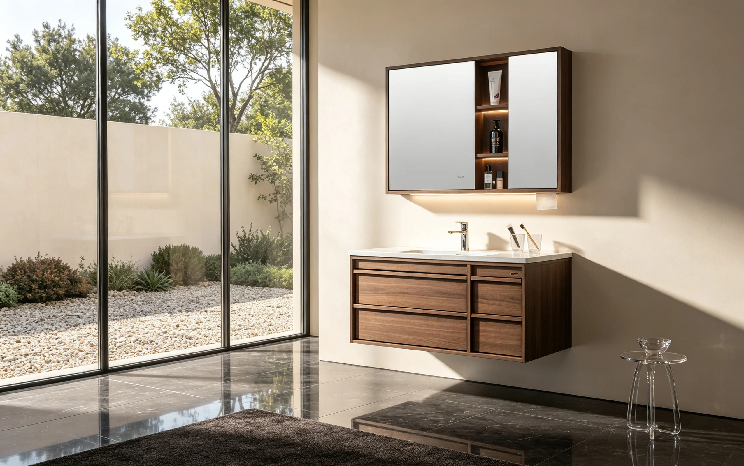 Hotel bathroom vanity installation