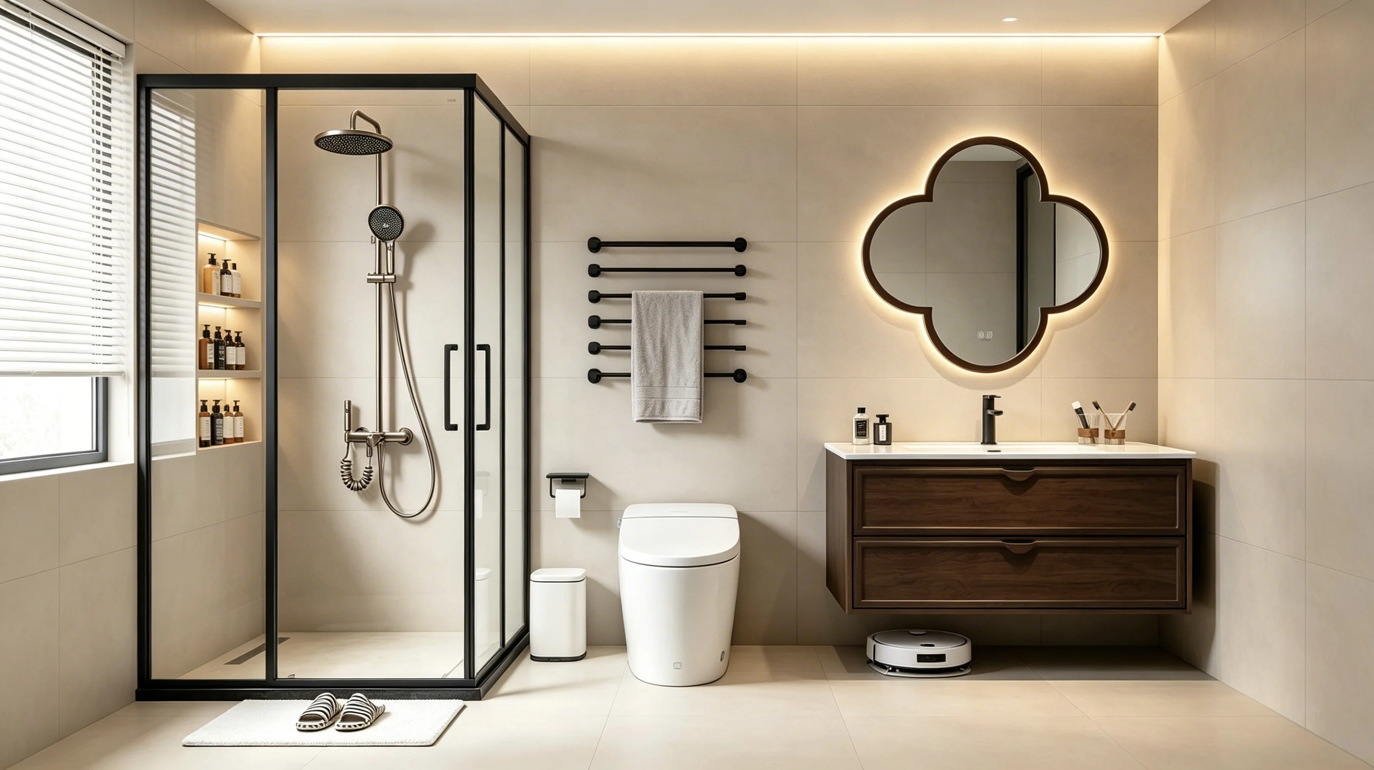 Coordinated bathroom products in a residential project interior