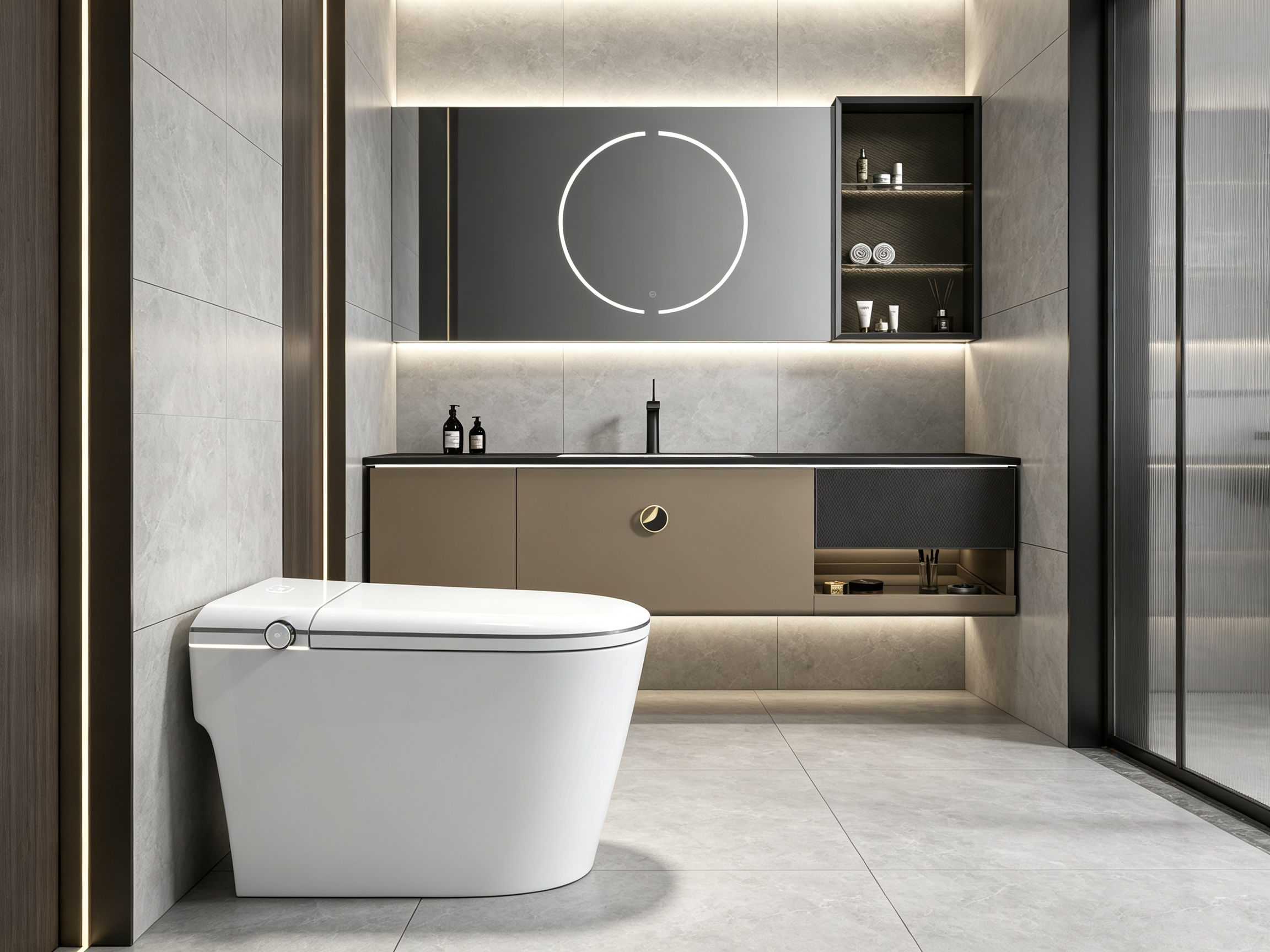 MICAWA smart toilet and bathroom cabinet supplied for a Wuhan villa bathroom