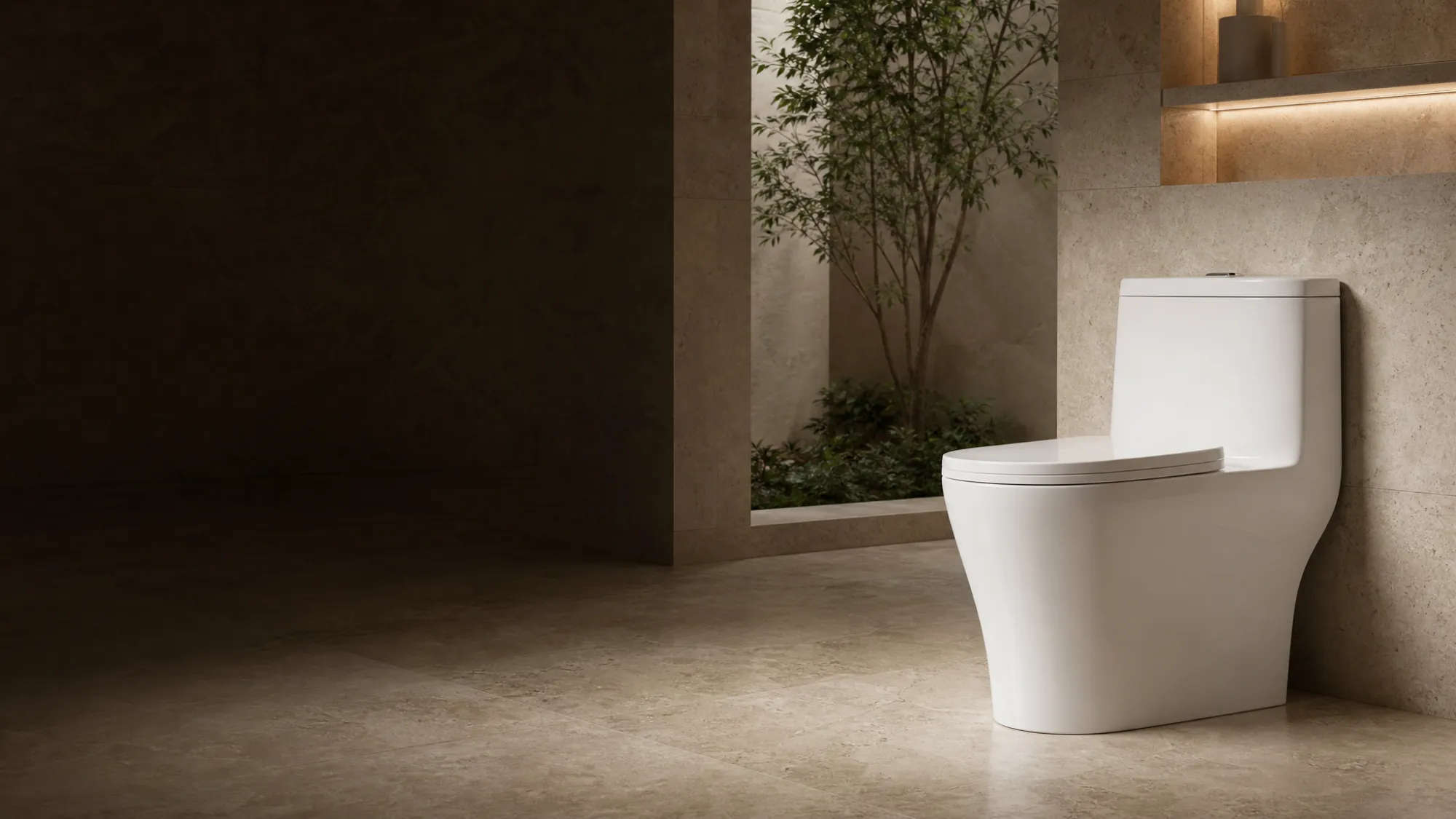 One-piece toilet for bathroom sourcing