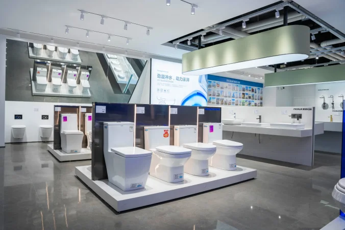 MICAWA showroom displaying toilets, basins and bathroom faucets