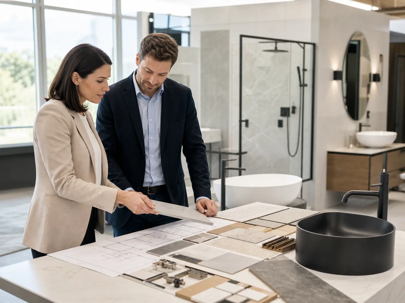 Bathroom collection showing coordinated finishes and products
