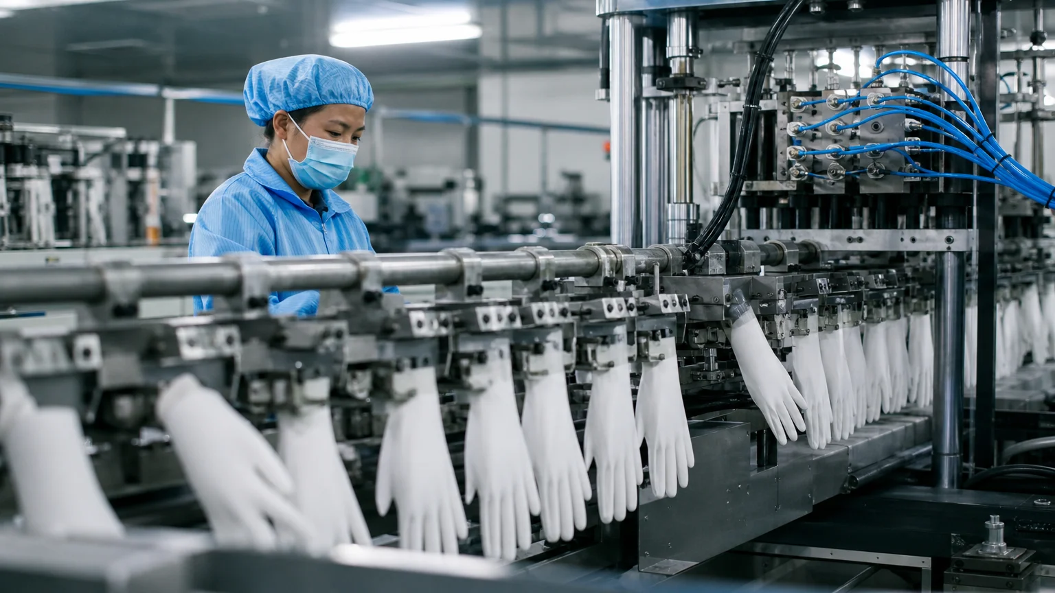 Automated TPE disposable glove production line in a clean factory environment