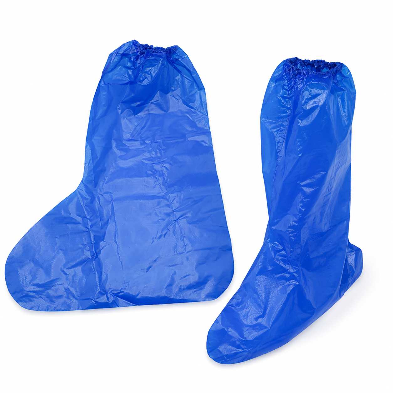 Pair of blue disposable PE boot covers for lower-leg coverage thumbnail