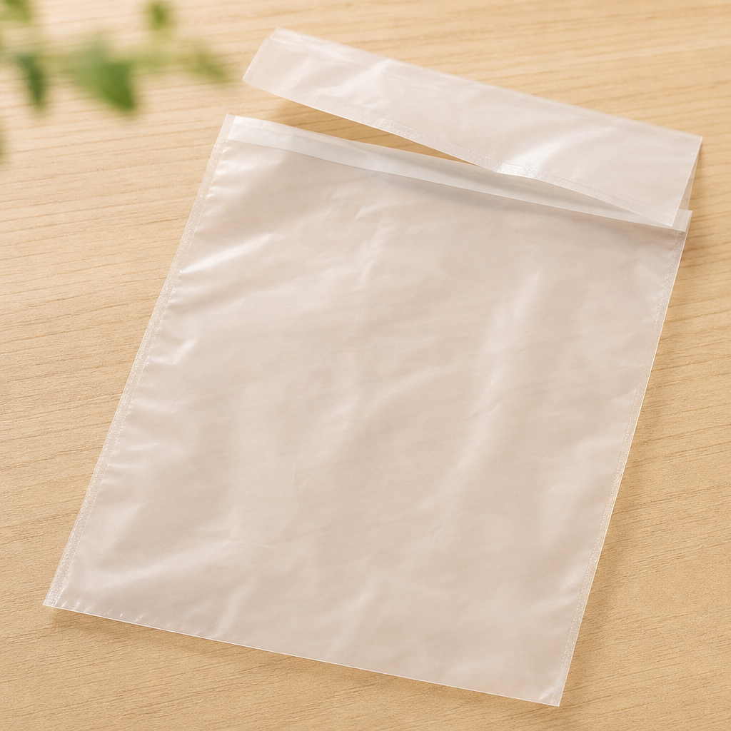Compostable Self-Adhesive Bag construction and presentation reference