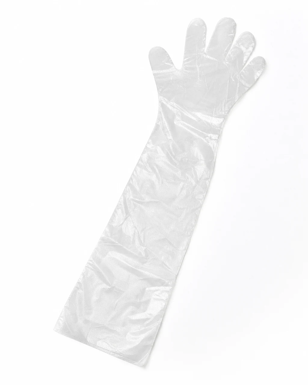Clear lightweight PE long glove with integrated forearm-length cuff