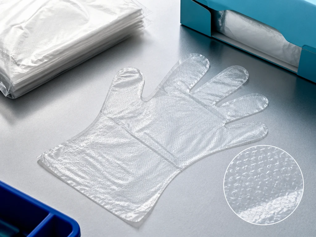 HDPE Disposable Gloves material surface, glove shape and cuff detail thumbnail