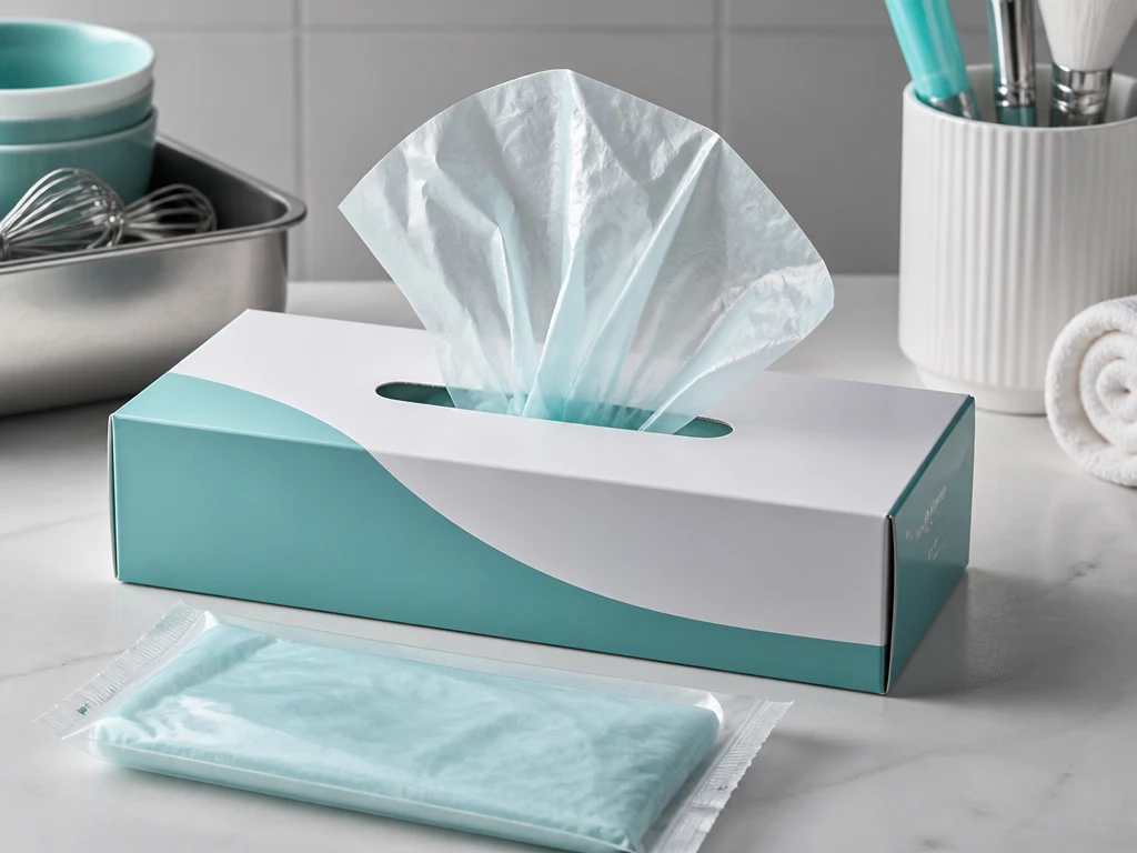 High-Elasticity POE Gloves arranged in unbranded dispenser and export packaging thumbnail
