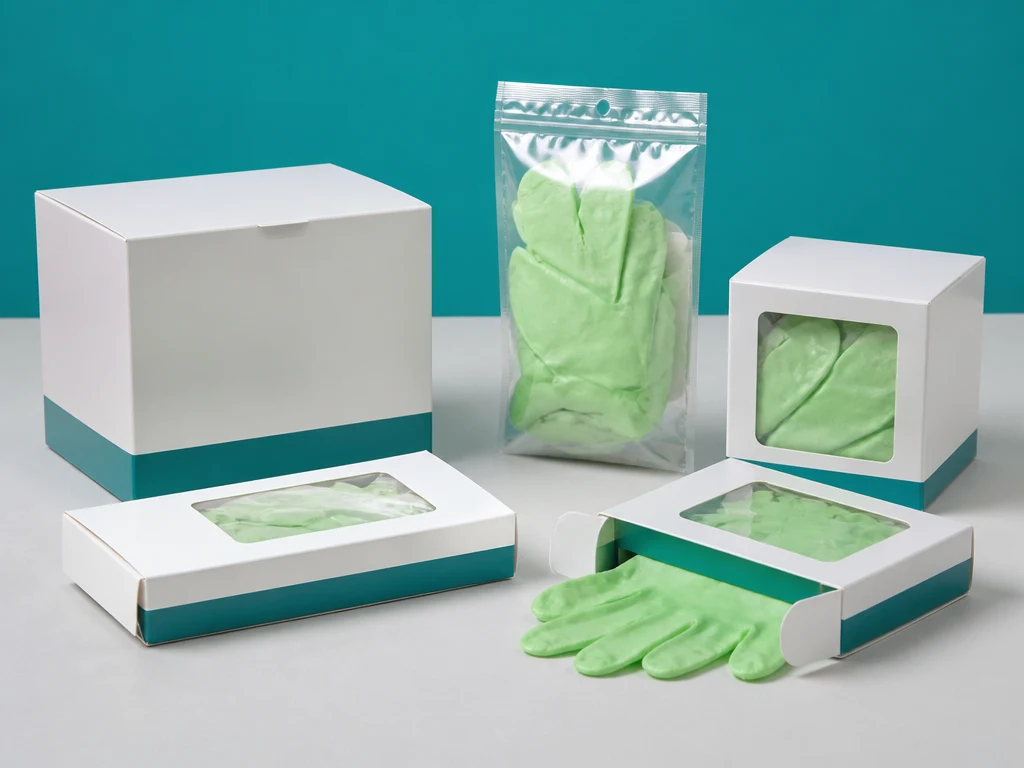 Disposable Biodegradable Gloves arranged in unbranded dispenser and export packaging thumbnail