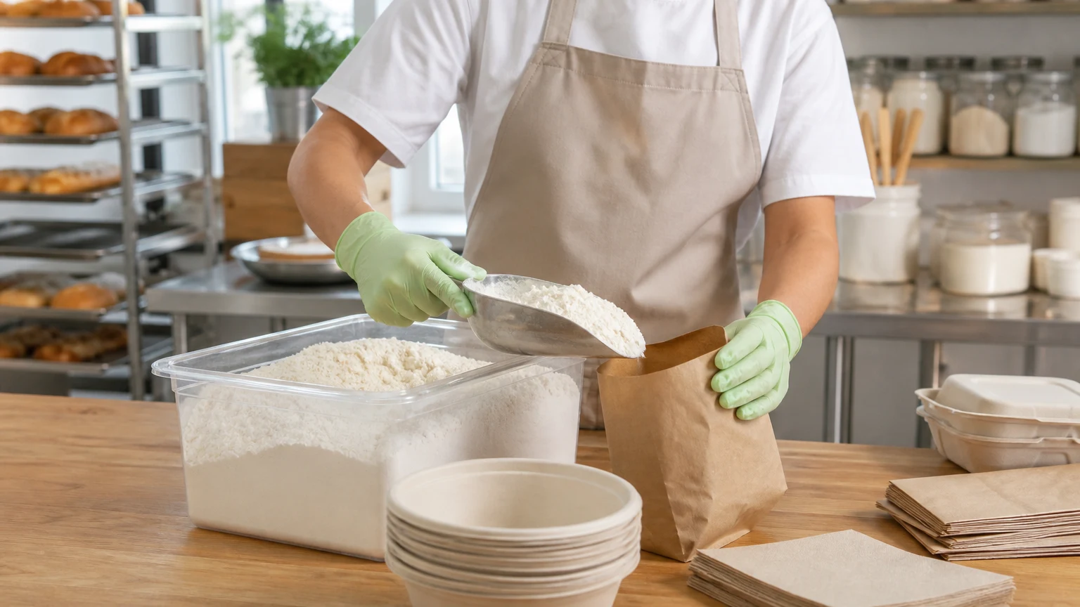 Disposable Biodegradable Gloves shown in a second real-use workflow