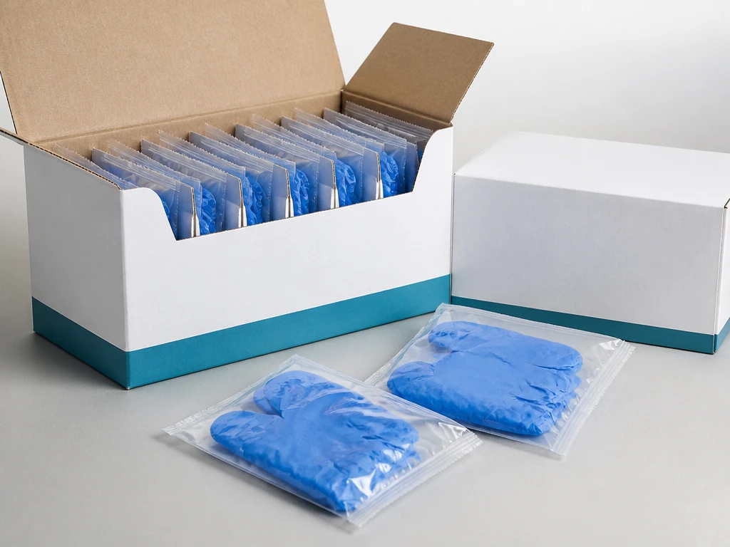 Paired PE Gloves arranged in unbranded dispenser and export packaging thumbnail
