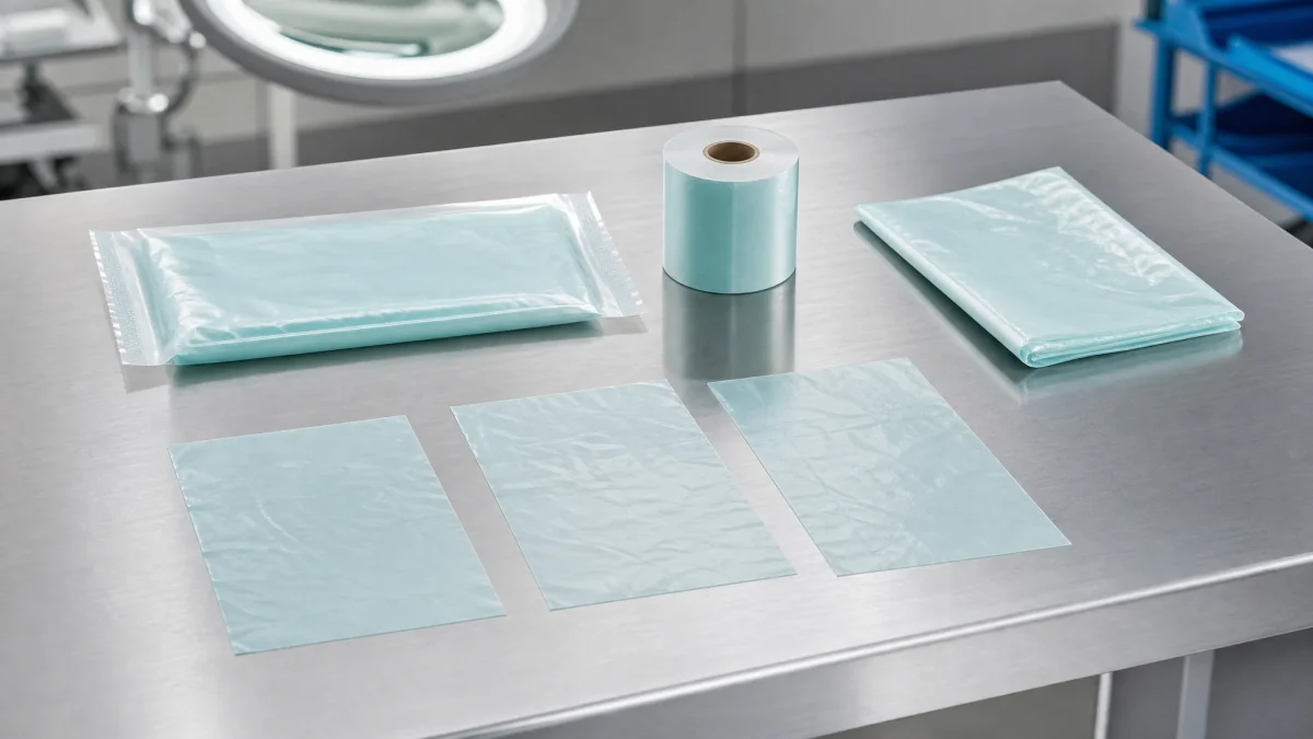 Material and packaging quality-control sample set for pale-cyan flexible POE disposable film gloves