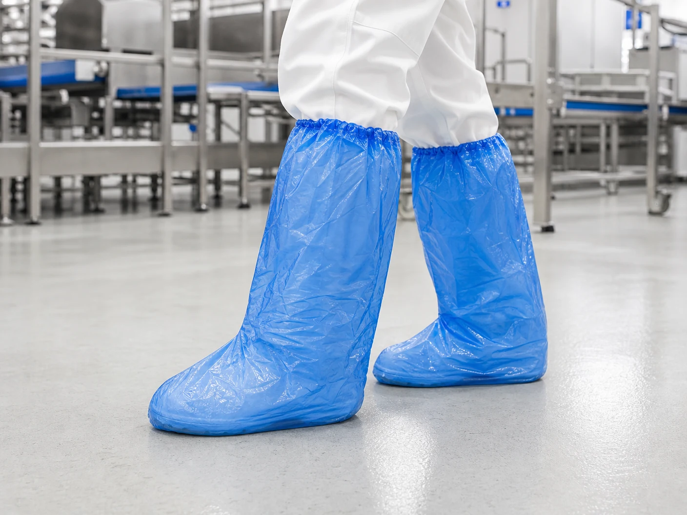 Disposable PE Boot Cover shown in a real-use workflow
