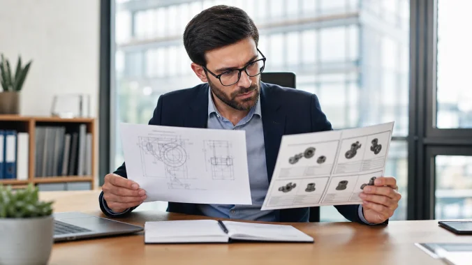 B2B buyer reviewing OEM specification documents and ODM product catalog for disposable products