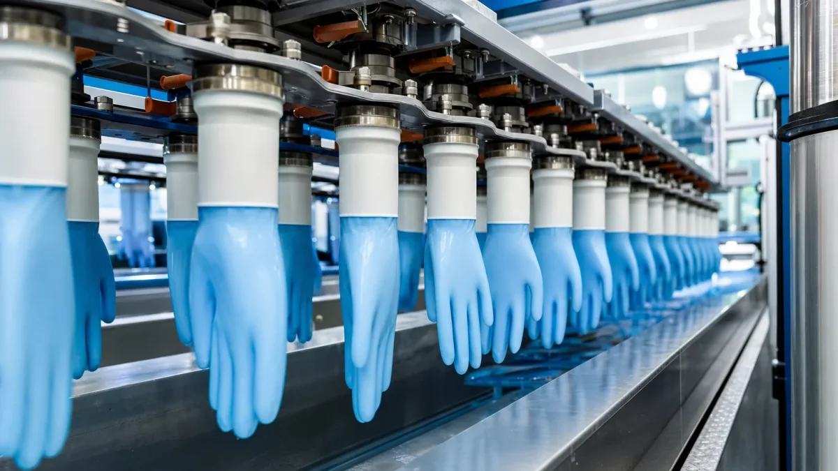 Automated production line manufacturing disposable gloves in a clean workshop