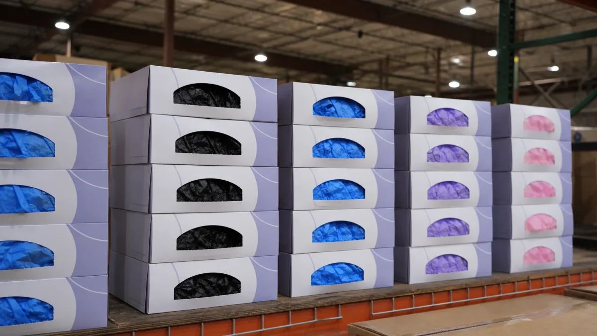 Bulk disposable gloves sourced for a hair salon supply chain