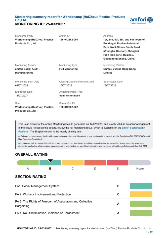 amfori BSCI Monitoring Summary