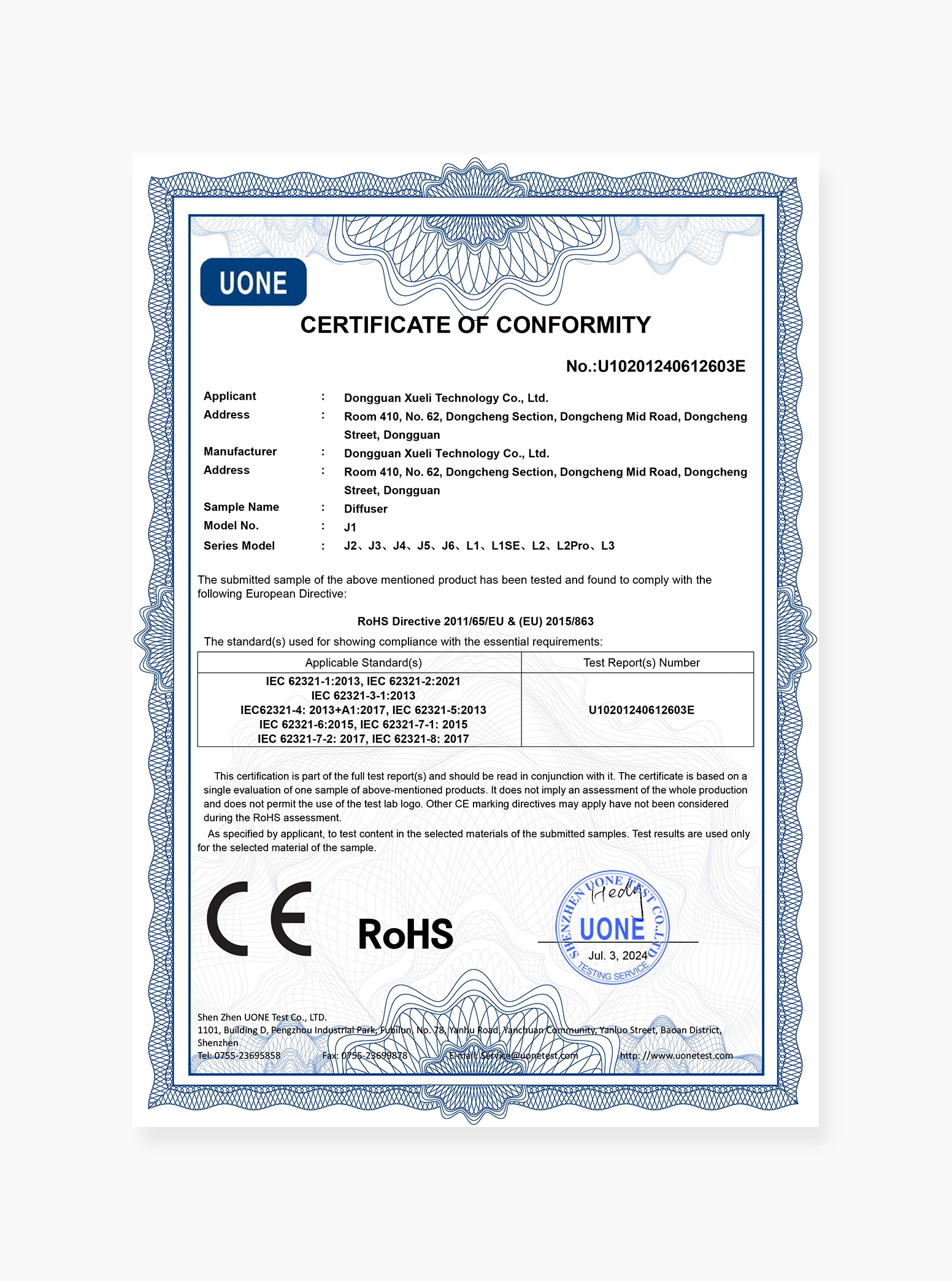 CE/FCC/RoHS Compliance
