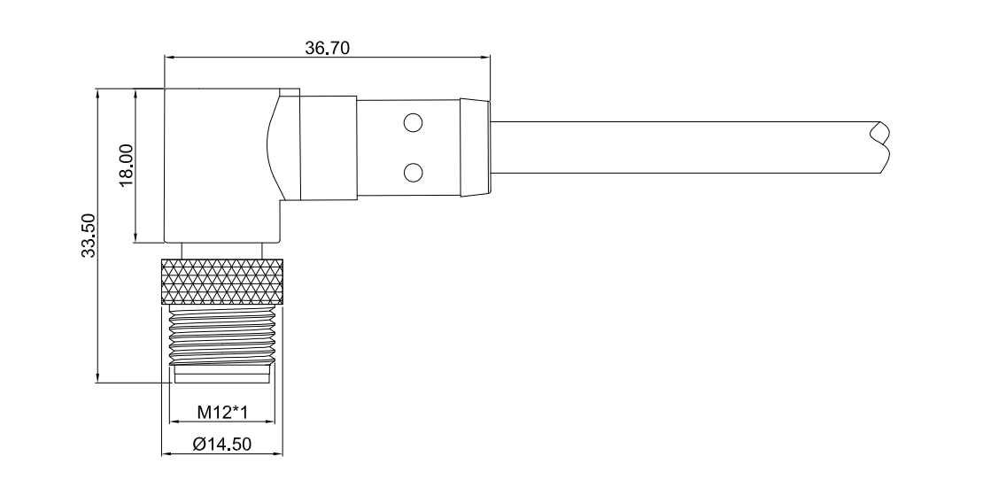 M12弯式针型成型插头线束-尺寸图