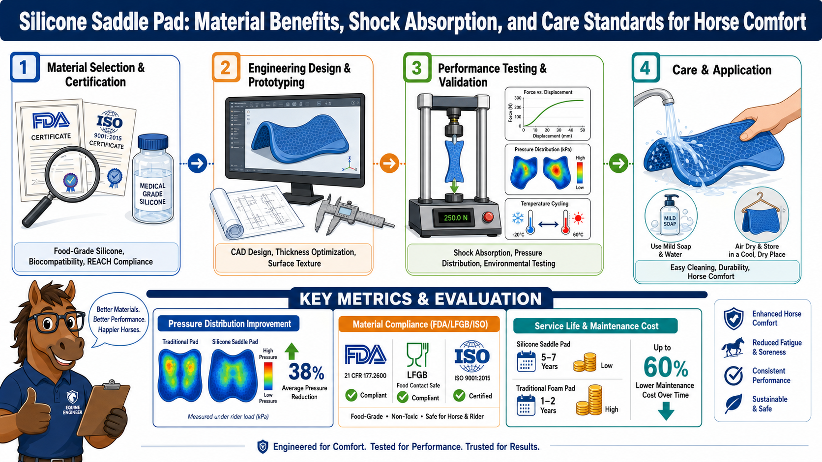 Silicone Saddle Pad: Material Benefits, Shock Absorption, and Care Standards for Horse Comfort