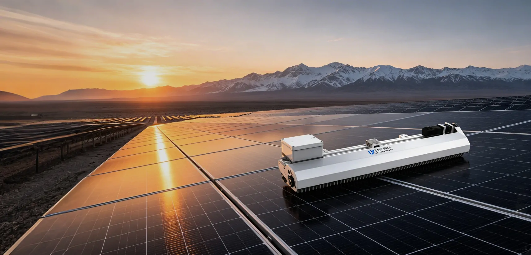 Westrong solar panel cleaning robot operating on a commercial rooftop PV array