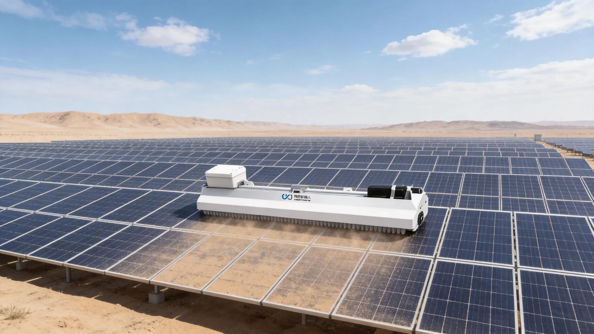 Tow-behind solar panel cleaning brush for dry and wet PV module cleaning