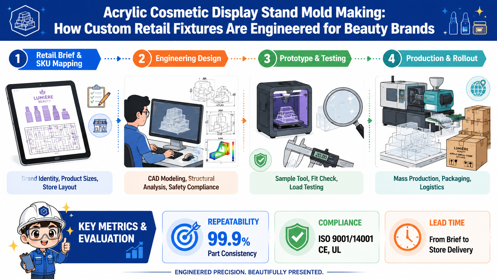 Acrylic Cosmetic Display Stand Mold Making: How Custom Retail Fixtures Are Engineered for Beauty Brands