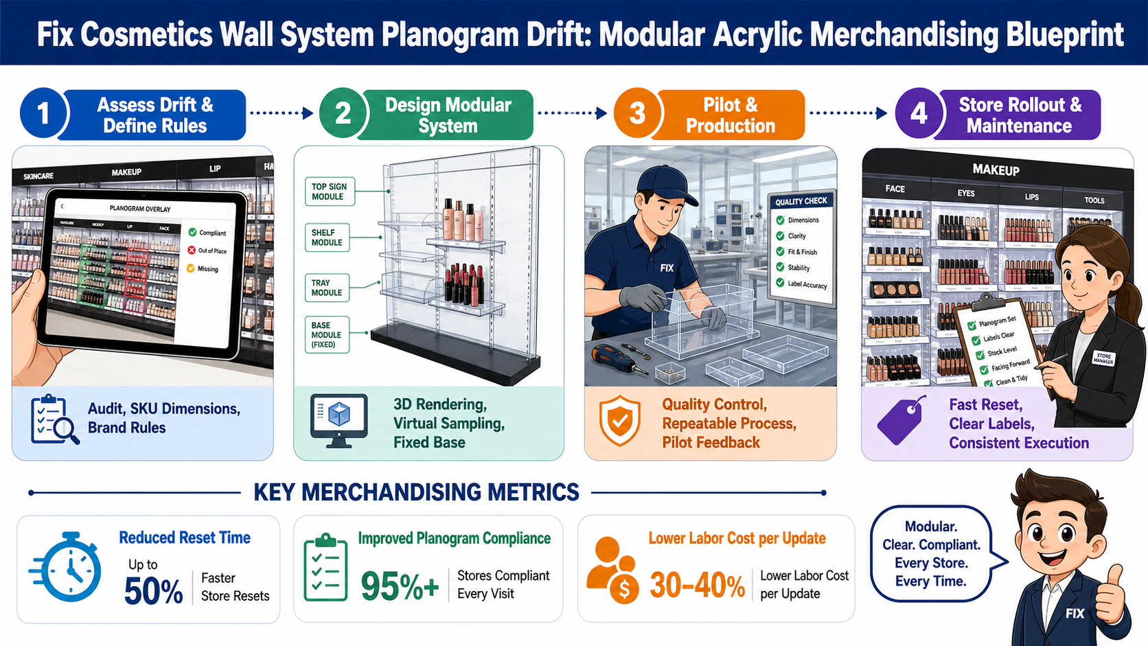 Fix Cosmetics Wall System Planogram Drift: Modular Acrylic Merchandising Blueprint