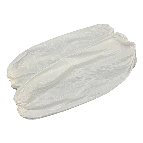 White disposable PE sleeve cover with elastic openings at both ends thumbnail
