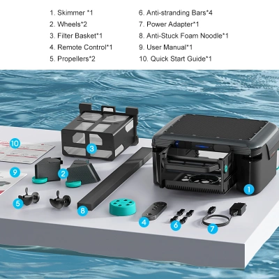 热销太阳能机器人泳池清洁器，带自动停车功能，无线地面泳池撇渣器，方便自动