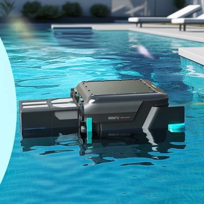 热销太阳能机器人泳池清洁器，带自动停车功能，无线地面泳池撇渣器，方便自动