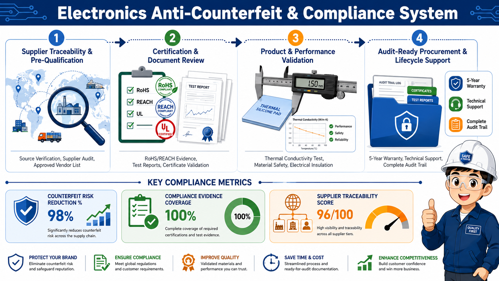 Counterfeit Prevention and Electronics Compliance System