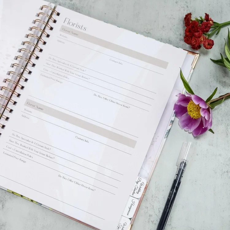 Custom A4 Spiral Wedding Planner – Elegant Floral Design, Durable Paper Cover for Event Planning