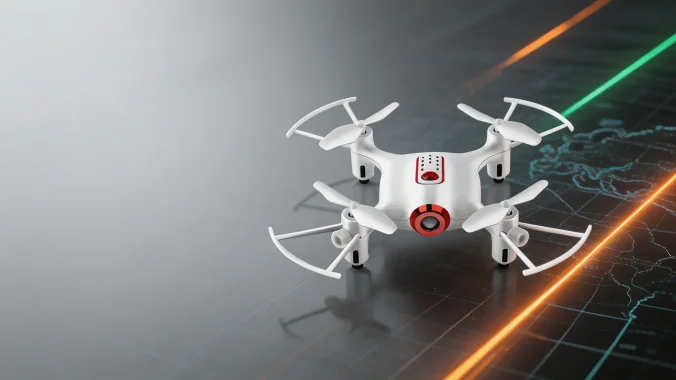 UAV presented over a digital map visualization for urban planning and development workflows.