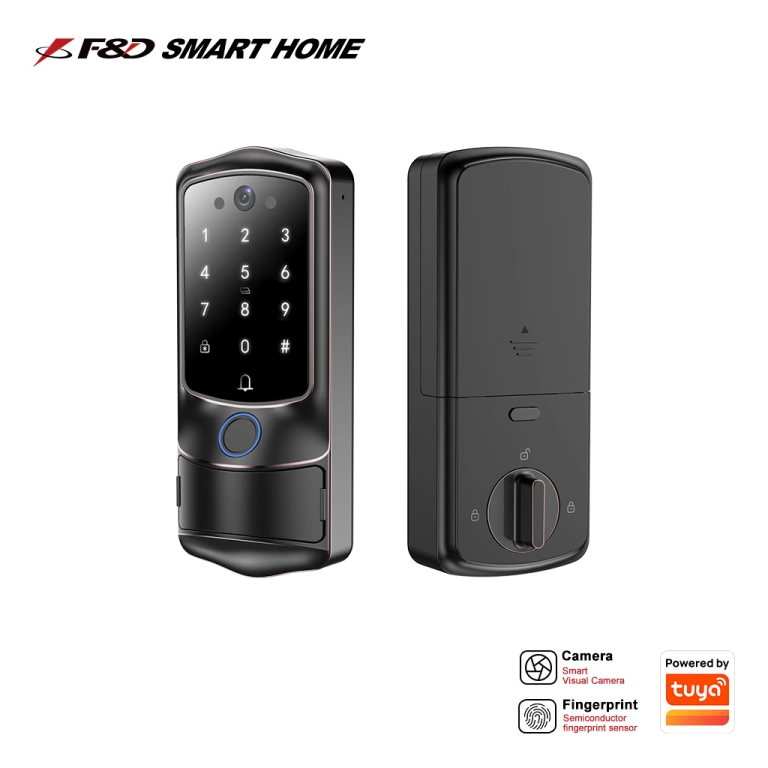 FD-H1 Video Smart Door Lock with Fingerprint, Password, Tuya App, Two-Way Intercom, HD Peephole Camera, Remote Unlock, WiFi, Keypad – OEM/ODM