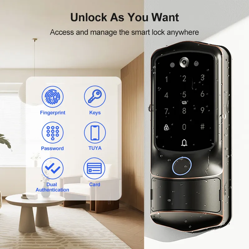 FD-H1 Video Smart Door Lock with Fingerprint, Password, Tuya App, Two-Way Intercom, HD Peephole Camera, Remote Unlock, WiFi, Keypad – OEM/ODM