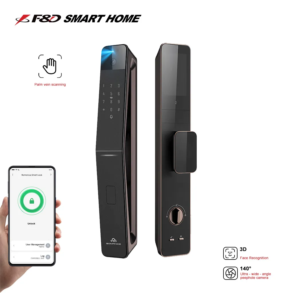 FD-S60 Pro 3D Face + Palm Vein Smart Door Lock with 1080P Camera, Two-Way Video Intercom, Radar Motion Detection, Fingerprint, NFC, Tuya App Remote Control – 4.5” HD Display, Aluminum Alloy, OEM/ODM