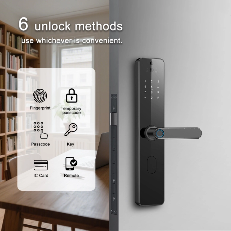 FD- Z1 Cat-eye smart lock with Fingerprint, password, door card, dual verification, remote unlocking, temporary password, mechanical key, quick-opening handle,Aluminum Alloy, OEM/ODM