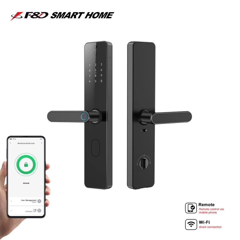 FD- Z1 Cat-eye smart lock with Fingerprint, password, door card, dual verification, remote unlocking, temporary password, mechanical key, quick-opening handle,Aluminum Alloy, OEM/ODM