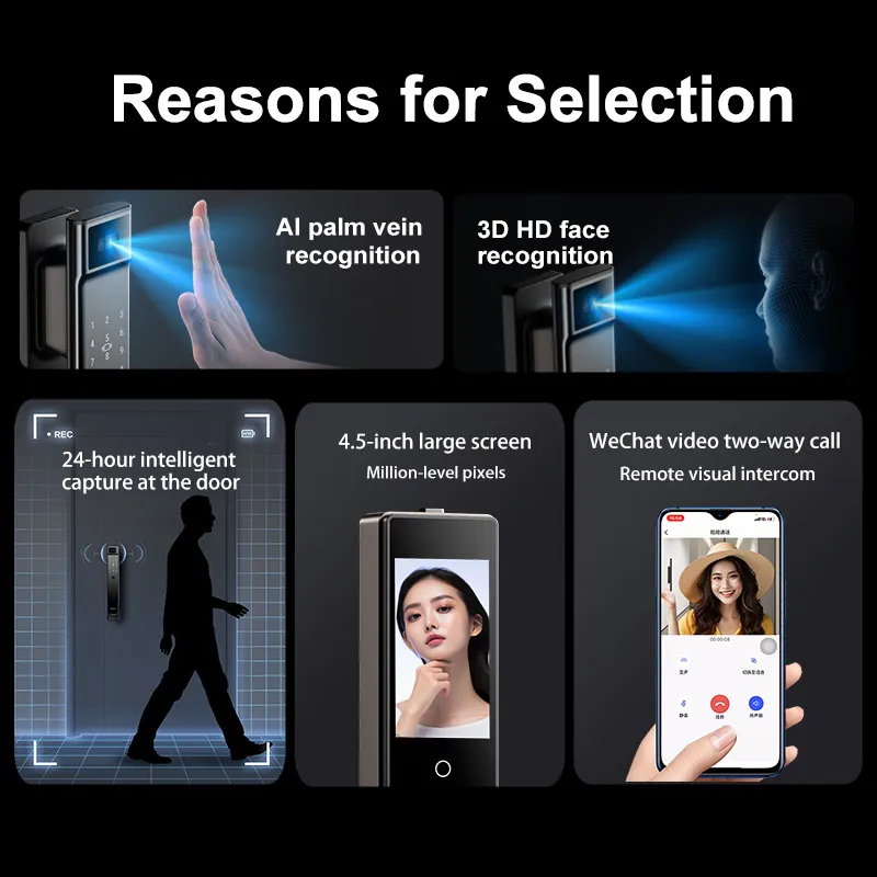 FD-S50Pro Dual-camera cat-eye smart l Face recognition with palm vein,fingerprint,password (virtual password/temporary password),remote unlocking,card swiping,combined unlocking,mechanical key,OEM/ODM