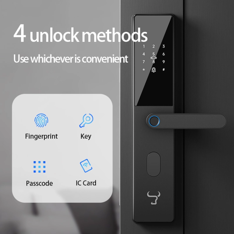 FD-N1 Minimalist Smart Door Lock with Fingerprint, Password, RFID Card, Mechanical Key, Long Battery Life – Sleek Handle Design, Aluminum Alloy, OEM/ODM