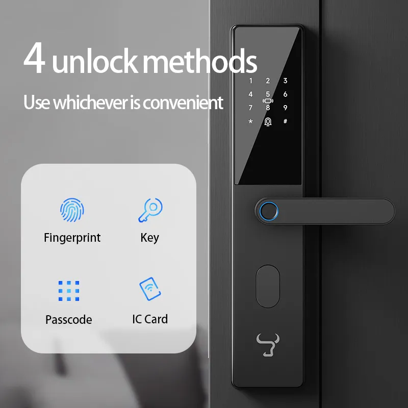 FD-N1 Minimalist Smart Door Lock with Fingerprint, Password, RFID Card, Mechanical Key, Long Battery Life – Sleek Handle Design, Aluminum Alloy, OEM/ODM